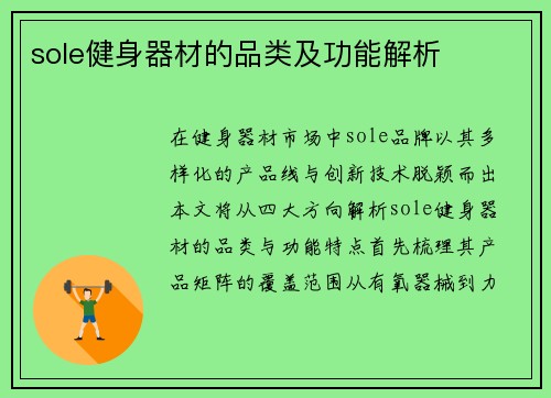 sole健身器材的品类及功能解析