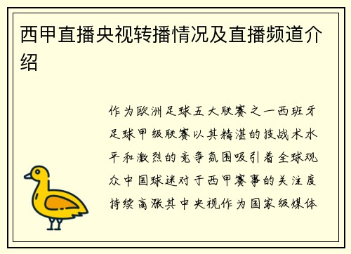 西甲直播央视转播情况及直播频道介绍