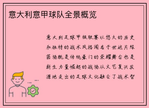 意大利意甲球队全景概览